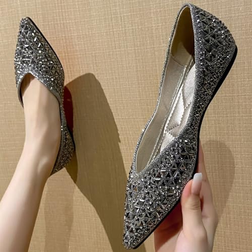 SAILING LU Women's Flats Shoes Sparkly Rhinestone Dressy Casual Slip ons Ballet Flats Floral Dress Shoes for Women Wedding Flats Comfortable4