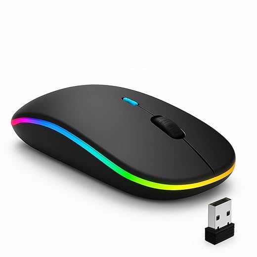 Mouse Sem Fio Recarregável Wireless Bluetooth Optico Led Rgb Colorido Ergonômico Usb 2.4 Ghz Notebook Computador Pc Desktop Linha Premium - Cores Sortidas