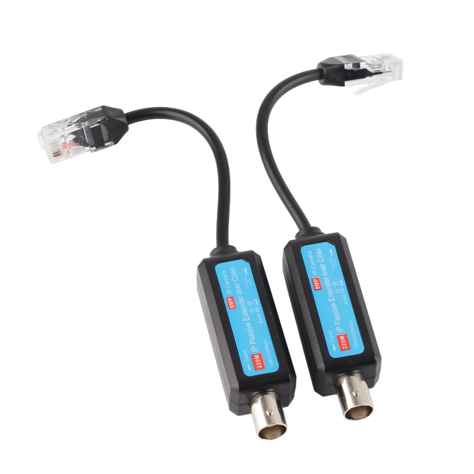 Passive IP Network Coaxial Transmitter, 1 Pair 10/100Mbps 1CH Coax to Ethernet Adapter, 220m Long Distance Extender for IP NVR Camera