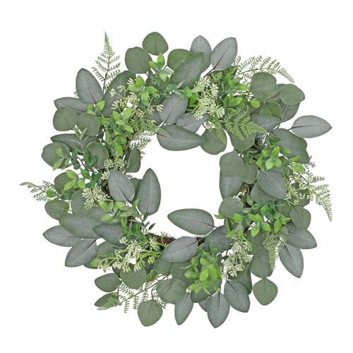 Hollyone 20'' Artificial Eucalyptus Wreath, Fake Eucalyptus Wreath for Front Door, Faux Plants for Wall Decor, Hanging Oranments for Home, Entryway, Windows, Living Room, Kitchen