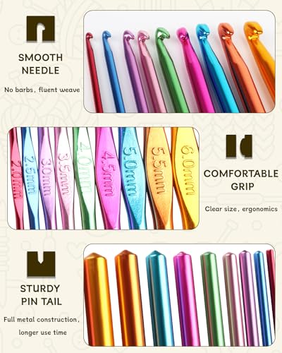 Image of Coopay Crochet Hooks 19PCS Multicolor Aluminum Crochet Set, Smooth Crochet Hook Kit with Stitch Markers, Beginners Crochet Needles for Crocheting Yarn, 2.0mm-6.0mm Crochet Hook for Arthritic Hands