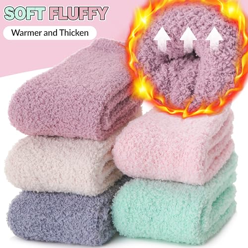 Fuzzy Socks Warm Fluffy Winter Cozy Thick Plush Slipper Sleep Comfy Crew Socks for Women & Men 5 Pairs3