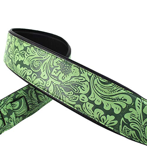 Walker And Williams G-977 Sangle en mousse légère avec motif floral en relief et gant rembourré à l’arrière en cuir Vert - Les Beatles, Paul McCartney, John Lennon, RIngo Starr, George Harrison Walker And Williams G-977 Sangle en mousse légère avec motif floral en relief et gant rembourré à l'arrière en cuir Vert – Image 4