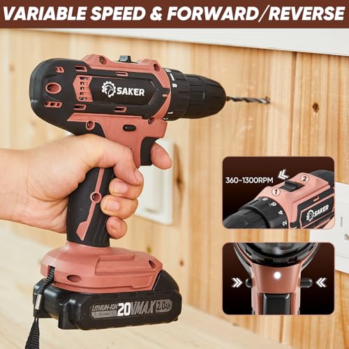 Image of Saker 20V Tool Set with Drill, General Home Hand Tool Kit with 14-Inch Storage Bag, Tool Set with 20V Cordless Drill for DIY Projects, Home Repairs, Handyman, Mocha Brown