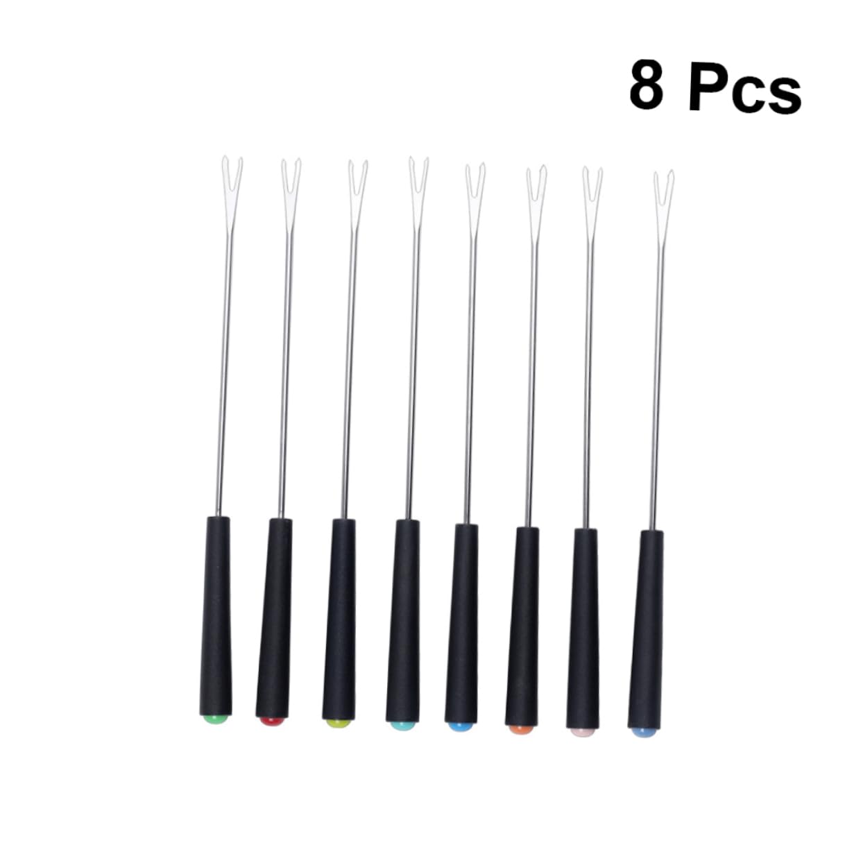 BEBEMOKO 8pcs Stainless Steel Cheese Fondue Forks Plastic Handle Meat Fondue Forks for Dining and Outdoor Bbq Random Color