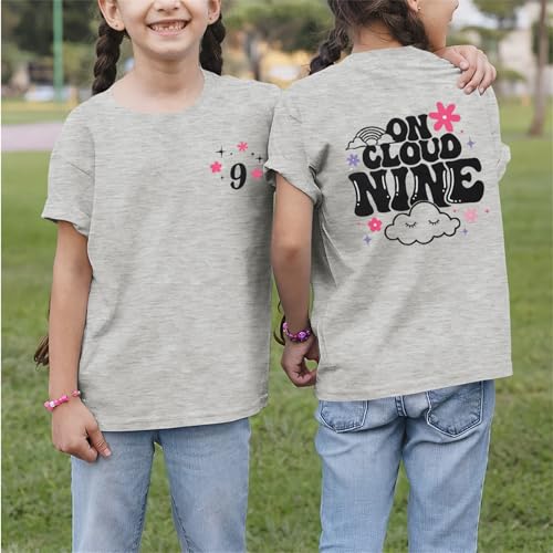 Image of 9th Birthday Shirt Girl On Cloud Nine Graphic Tee 9 Year Old Birthday Party T-Shirt Girl Summer Short Sleeve Top