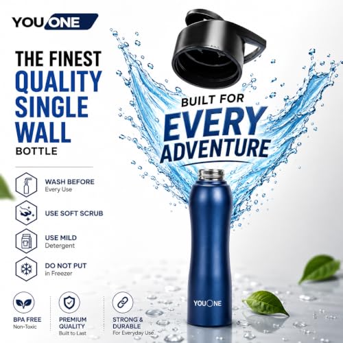 Image of YOUONE Stainless Steel 1000 ML Water Bottle /Thunder for fridge /School /Outdoor /Gym /Home /office /Boys /Girls /Kids, Leak Proof And BPA Free (Blue)