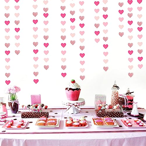 Image of Hot-Pink Rose-Gold Party Decorations Heart-Garland - 52ft Wedding Bridal Shower Hanging Decoration Streamers Banner,Baby Girl Birthday Bachelorette Engagement Mohters Valentines Day Decor Panduola