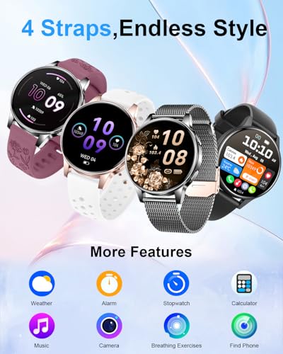 Image of Smart Watches for Women, 1.27 inch Fitness Watch with Bluetooth Make & Answer Calls,24H Heart Rate /SpO2 /Sleep Monitor,120+ Sport Modes IP68 Fitness Tracker Compatible with iOS & Android (4 Straps,Black)