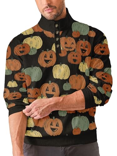 Mens Halloween Henley Sweatshirts Oversized Spooky Season Horrible Comfortable Casual Long Sleeve Tops4