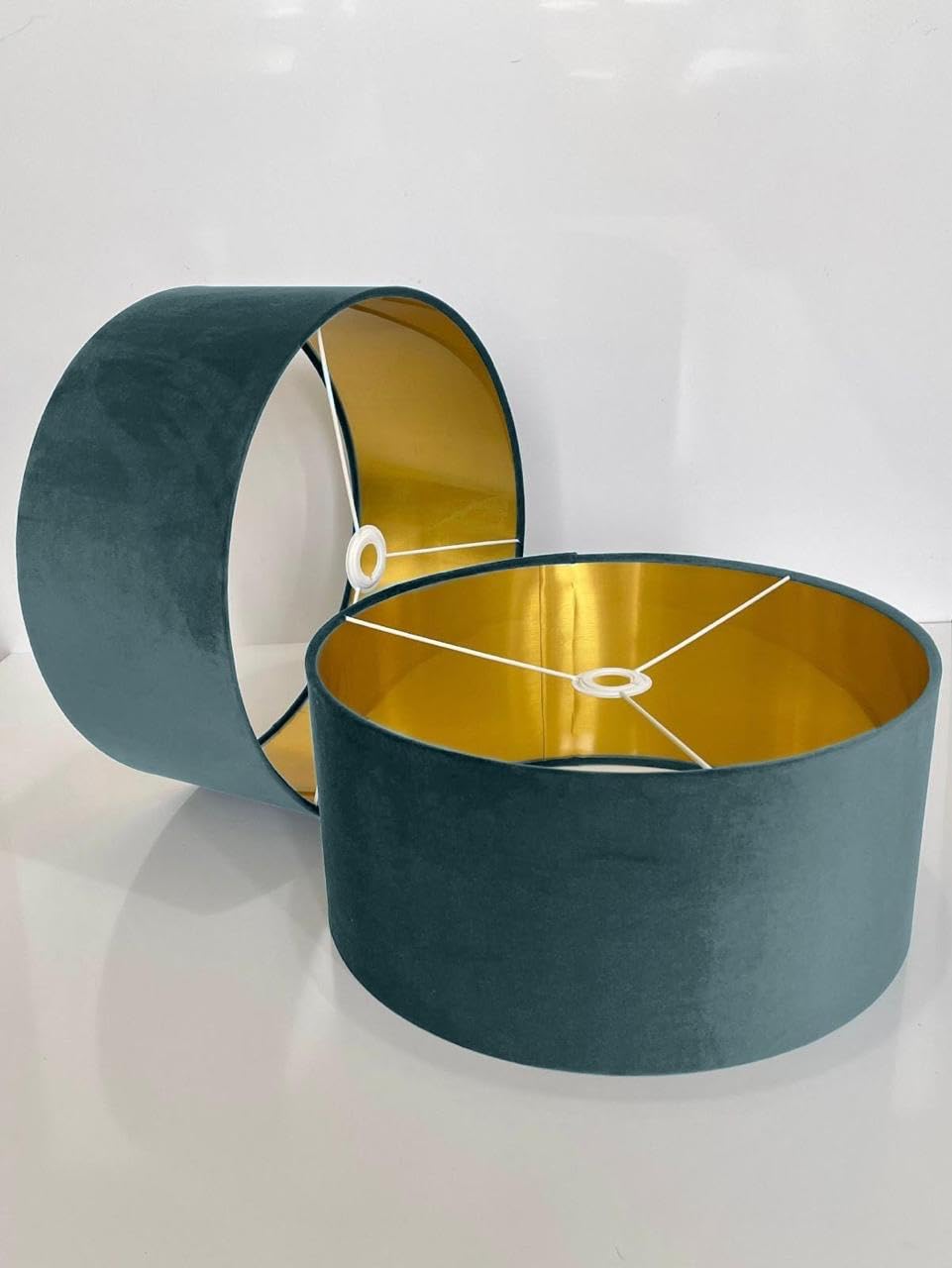 Shades By Woodpecker Peacock Blue New Handmade By Order Velvet Drum Lamp Shade Ceiling Shade With Metallic Lining Of Gold,Silver Or Copper Lamp Shades Suitable For Ceiling And Tables