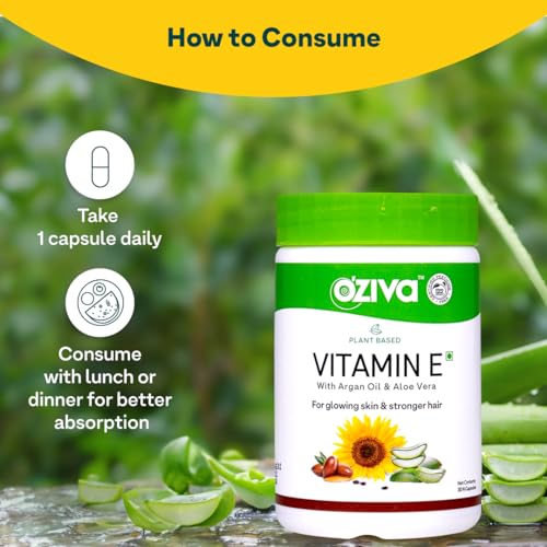 OZiva Plant Based Natural Vitamin E Capsules for Face & Hair with Sunflower oil, Aloe vera oil ,Argan oil, Vegan &Natural Vitamin E for Glowing Skin & Stronger Hair (Vitamin E,... - Image 6