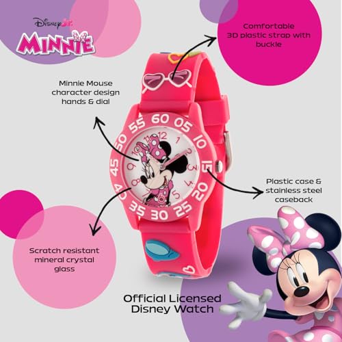 Disney Minnie Mouse Watch for Girls – Perfect Minnie Watch for Toddlers & Young Girls Learning to Tell Time – Cute Watches Kids 3-5 with White Bezel, Easy-Read Dial & Adjustable Nylon Strap2