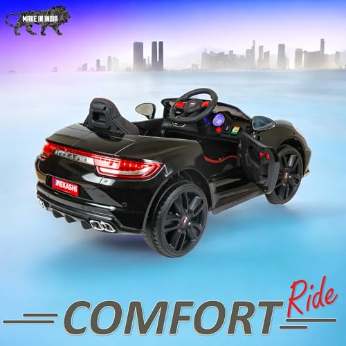 Image of MEKASHI Electric Ride-On Car for Kids 1-7 Years, 12V Battery, Remote Control, 5 Speed, LED Lights, Bluetooth, Metallic Black