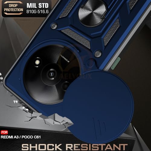 Image of Armor Bumper Back Cover Case for Redmi A3 / Poco C61 Rotating Camera Cover, Ring Holder & Kickstand | Heavy Duty & 360 Degree Protection Redmi A3 / Poco C61 Back Cover (Blue)