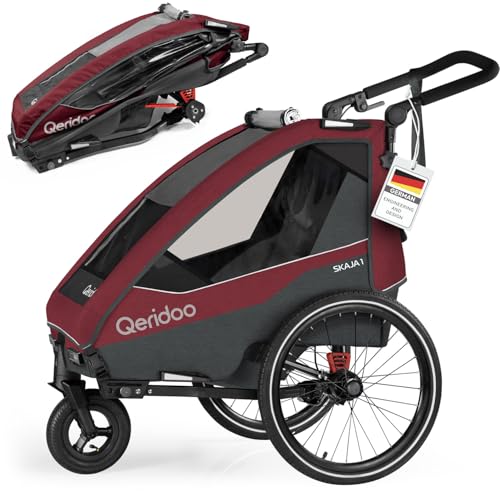 Qeridoo Skaja 1 Cayenne Red | Fahrradanhänger 1 Kind mit Premium-Federung & 3-in-1-Funktion | Kinderfahrradanhänger & Jogger Kinderwagen | Leichter Fahrrad Anhänger Kinder | Sicher & Kompakt