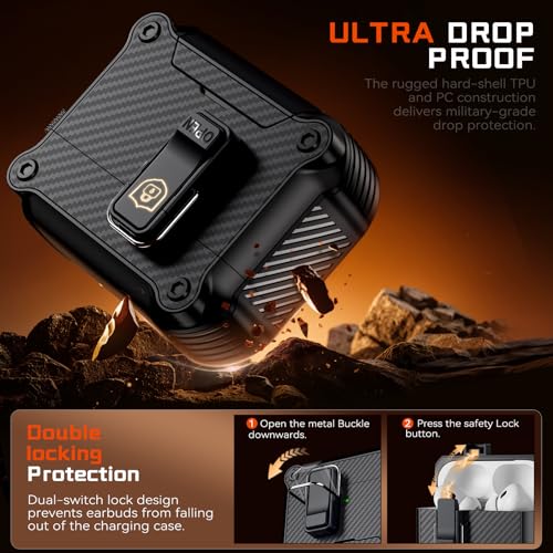 Image of Inesore for AirPods AirPods Pro 1st /2nd Case with Secure Lock (Black) | Phone Stand Design,Compatible with MagSafe,Automatic Snap Switch Secure Cover Carbon Fiber Texture with Cleaner Kit