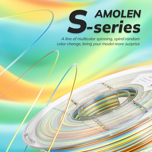 Image of AMOLEN Silk PLA 3D Printer Filament, Shiny Multicolor Rainbow PLA Filament 1.75mm, Fast Color Change PLA 3D Printing Filament for Most FDM 3D Printer, Yellow Blue Orange, 1kg (2.2lbs)