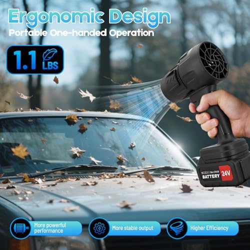 Image of Cordless Leaf Blower, 130MPH 150CFM with 2 x 24V Batteries | 400000 RPM Brushless Motor, 2 x 2.4Ah Batteries & Fast Charger, Lightweight Blowers for Patio Cleaning, Lawn Care, Driveway