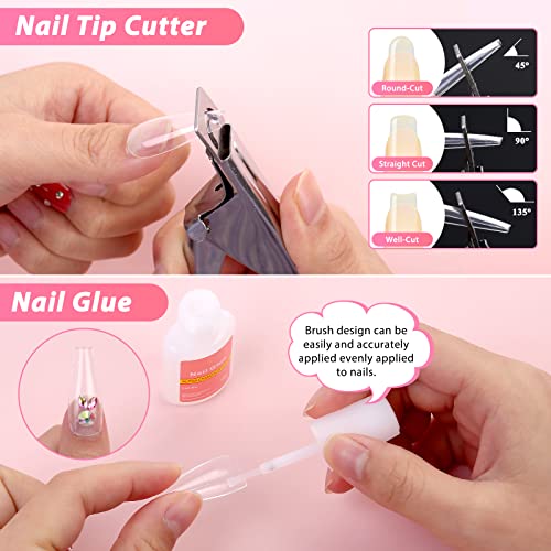 600Pcs Clear Coffin Nail Tips Set Qinzave Clear Acrylic Nail Tips With Nail Glue Clear Coffin Nails Tip Full Cover With Nail Display Stand, Cuticle Nail Pusher Remover, Nail Clipper Nail Files Buffer #TOP5