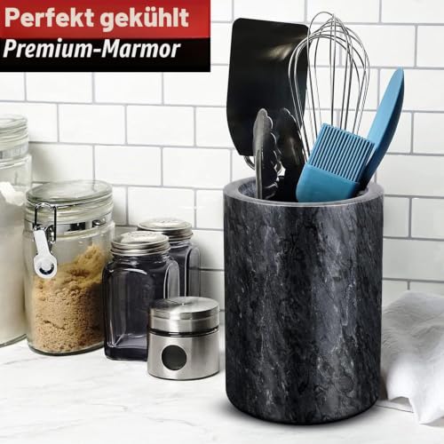Flexzion Küchenwerkzeug Topf und Weinkühler-Kühler, naturer Marmor 5" x 7" Zoll, einzigartiger Steinbehälter für Löffel, Spatel… – Ansicht 3