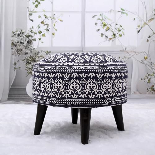 Image of Stool Ottoman Pouffes for Living Room, Kitchen, Home, Office Furniture with Soft Cotton Cushion Mudda Footrest Stool for Chair Sofa Bed Dressing Decor, Mandala Blue (14 Inch Pack of 1)