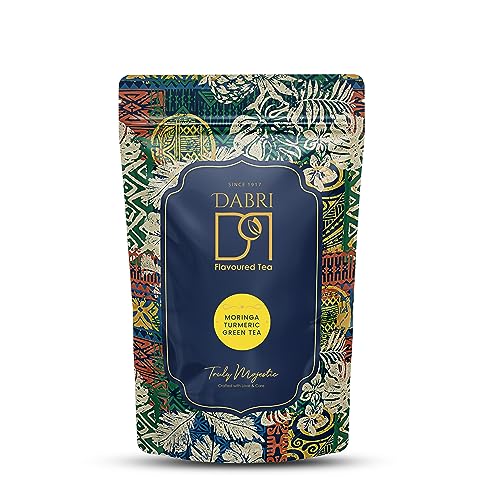 Image of Dabri Moringa Turmeric Green Tea 100gm Pouch | Natural Organic Loose Leaf | Rich in Antioxidants | Boosts Immunity, Aids Digestion, Detoxifies Body & Enhances Strength & Energy