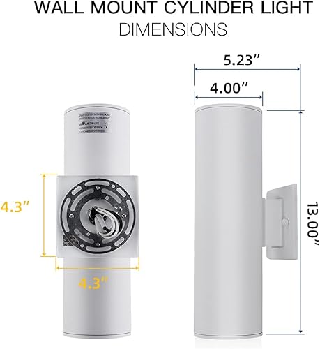 Miniatura 6 de Lámpara de pared al aire libre, luz de patio con cubierta de vidrio templado blanco mate y cilindro de montaje en pared impermeable de aluminio,