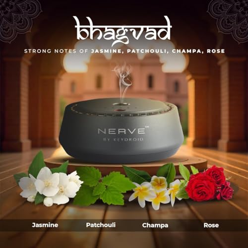 Image of Keydroid Nerve Mindful Fragrances 30ml | Car Aroma Diffuser | Aromachology based | Long-Lasting, Anti-Odour Perfume | Rechargeable & Refillable (Bhagvad)