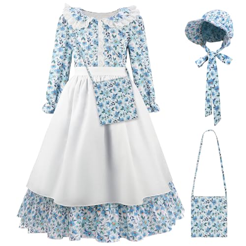 ADREIT Girls Pioneer Costume Colonial Prairie Dress Kids Halloween Dress Up