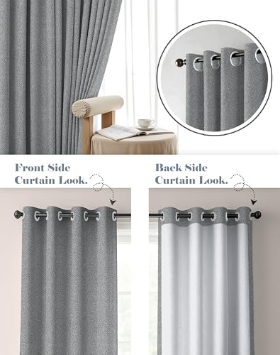 Image of Casableu Twillbone Digital Print 85% Blackout Curtains for Door /Window, Thermal Insulated, Tie Back, Wider Width 50 in, Eyelet Curtains for Living Room /Bedroom (Set of 2) (Tex Grey, 7 Feet)