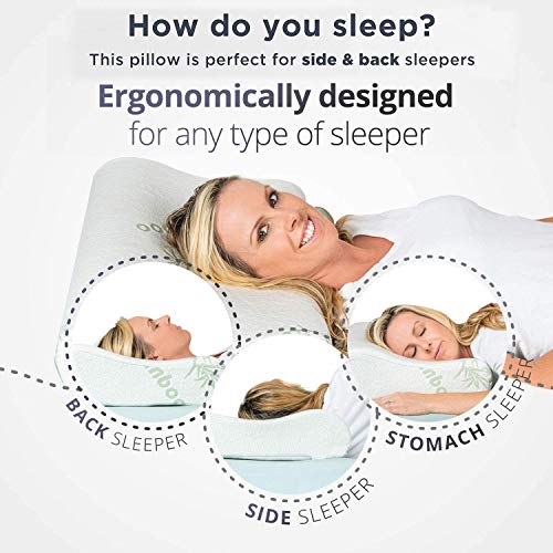 Image of Grin Health Cervical Pillow for Neck Pain Relief, Dual-Height Contour Pillow for Spondylitis Neck, Back & Side Sleepers- Orthopedic Memory Foam Pillow for Sleeping (Medium)
