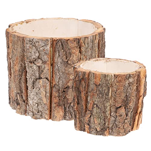 Abaodam 2Pcs Wood Flower Bucket Bark Texture Planters for Indoor Outdoor Plants Creative Hollow Log Flower Pot for Garden Balcony Home Decor and Floral Arrangements