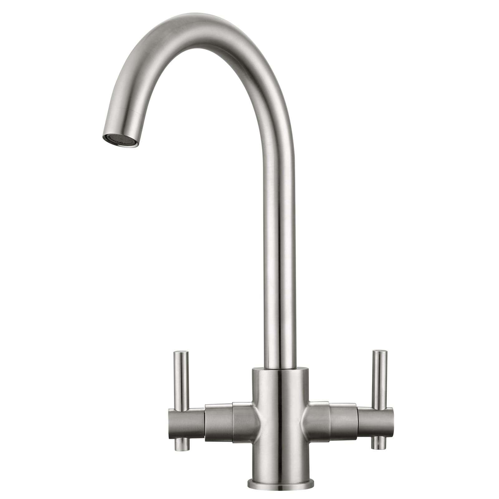 Peppermint Brushed Nickel Kitchen Sink Taps Mixers Traditional Dual Lever Monobloc Brushed Steel Kitchen Mixer Taps 1 Hole Twin Lever Kitchen Tap Brushed Nickle