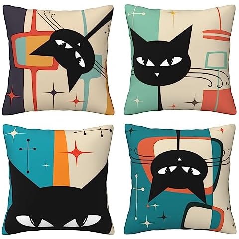 Yrassio Retro Cat Throw Pillow Covers Cover