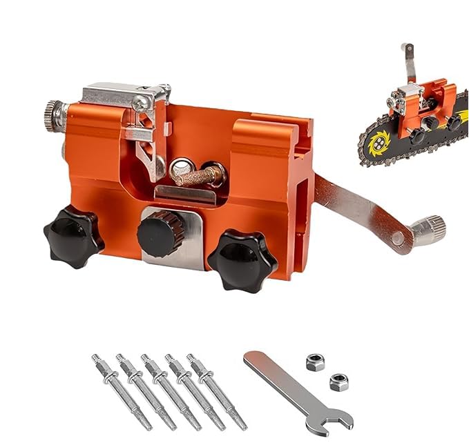 Qinux Klampero Chain Sharpener, Chainsaw Sharpener, Portable Hand Cranks Chainsaw Sharpener (Chain Grinder + 5 Grinding Heads)