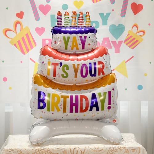 Image of 2pcs Happy Birthday Cake Foil Balloons, Self-Standing 35 Inch Three-Layer Mylar Birthday Balloons, Yay Balloon for Girls Boys Kids Baby Shower Party Supplies