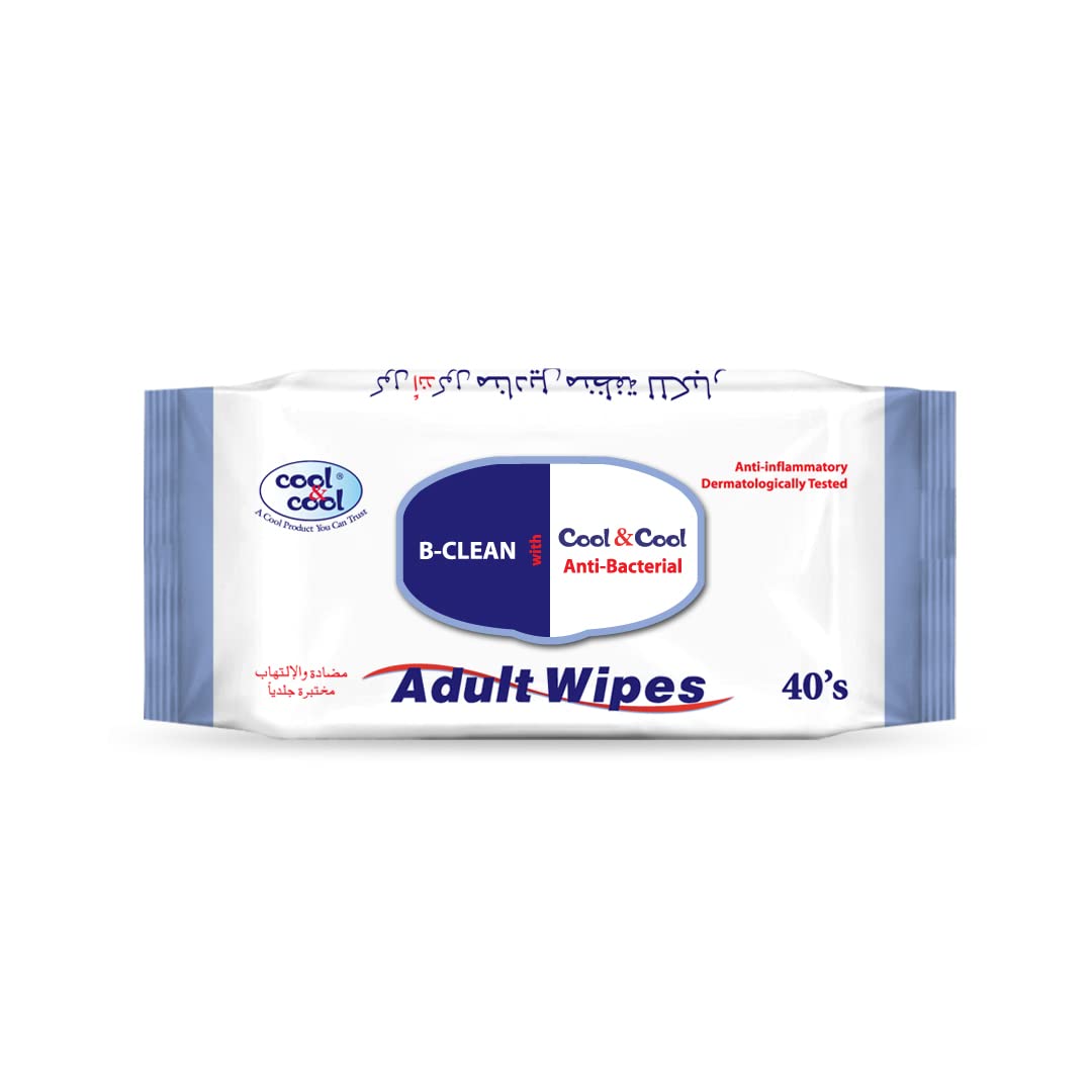 Cool & CoolAdult Wipes 40's - Extra Large, Anti-Bacterial, Gentle Cleansing, 99% Germ Protection, Soft & Strong, Skin-Friendly Formula
