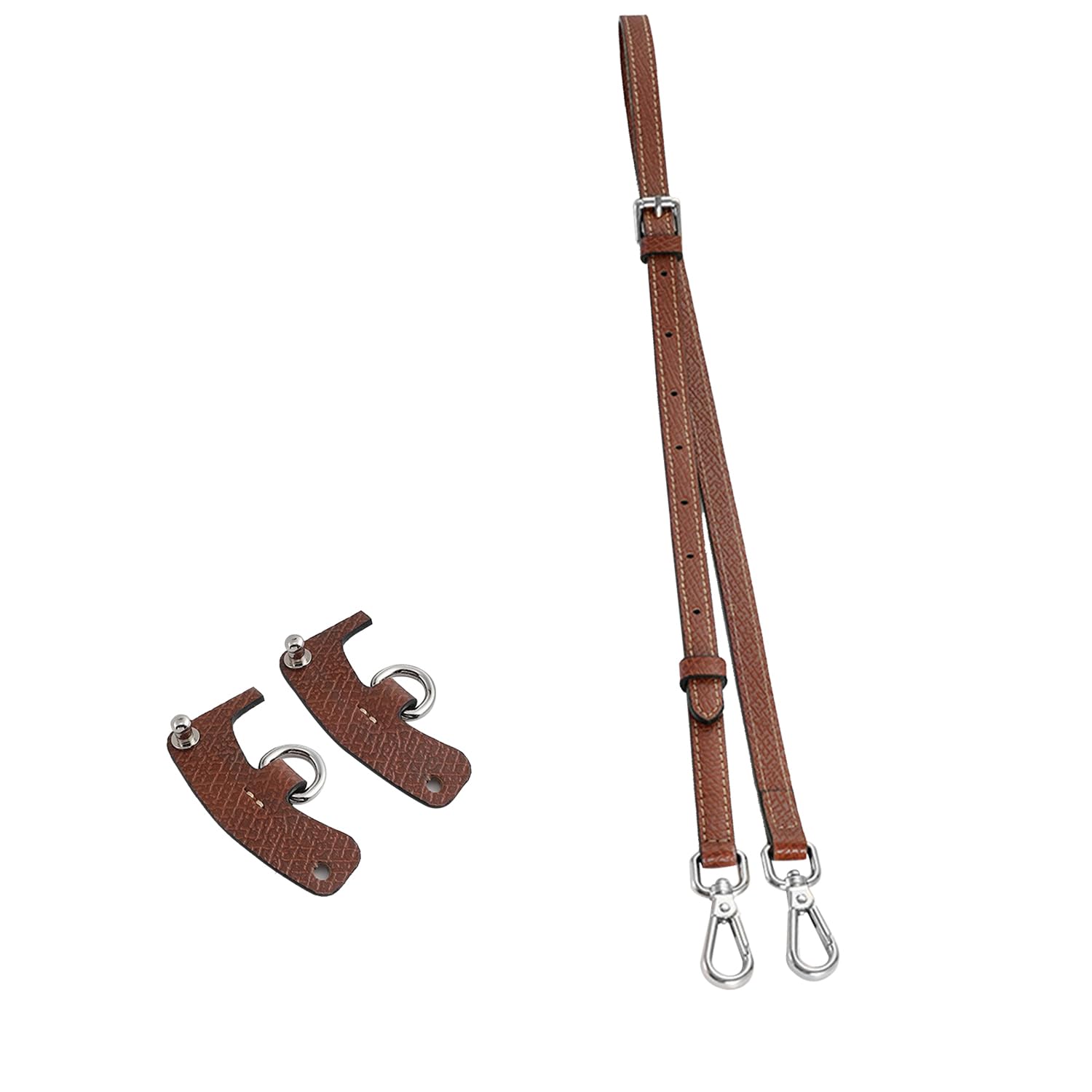 ChispeeChispee Leather Straps Replacement Crossbody Purse Shoulder Strap Fit for longchamp mini Bag (Brown Silver)