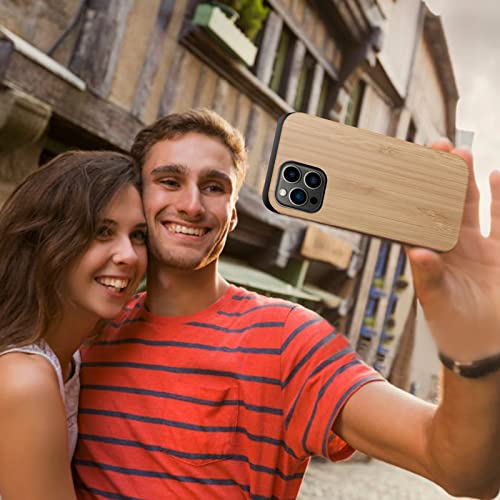 Magnetic Wood Case Compatible With Iphone 13 Pro Max Case,[Natural Real Wood & Black Soft Tpu] Shockproof Protective Minimalistic Unique Eleghant Wooden Case Compatible With Magsafe(Bamboo,13 Pro Max) #TOP6