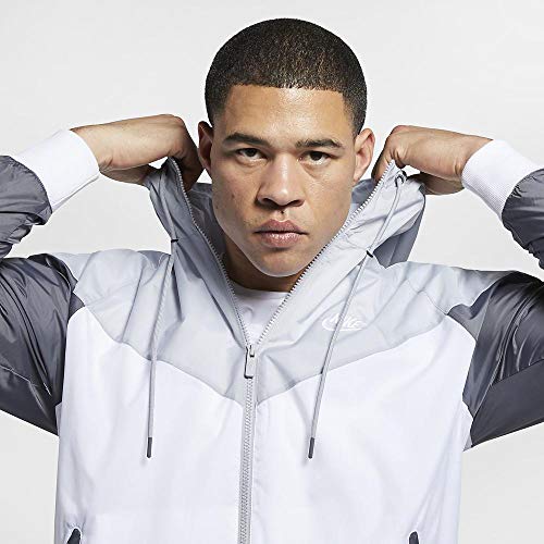 Image of Nike Mens Windrunner Hooded Track Jacket White /Wolf Grey Dark Grey /White AR2191-100 Size Small
