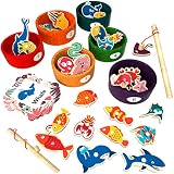 60 PCS Montessori Toys Wooden Sorting Cup & Fishing Game - Fine Motor Skill Toy ABC Alphabet Color S