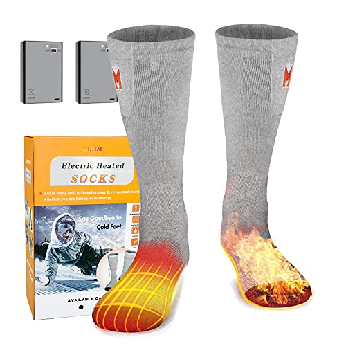 Heated Socks, Battery Heated Socks for Men Women, Electric Heated Socks for Hiking, Skiing, Camping(Grey)