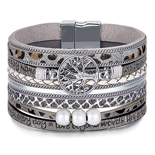 Image of Desimtion Inspirational Tree of Life Boho Leather Wrap Bangle Bracelets for Women, Teen Girl Gifts Trendy Stuff, Fashion Accessories Jewelry Gifts for Women Girls