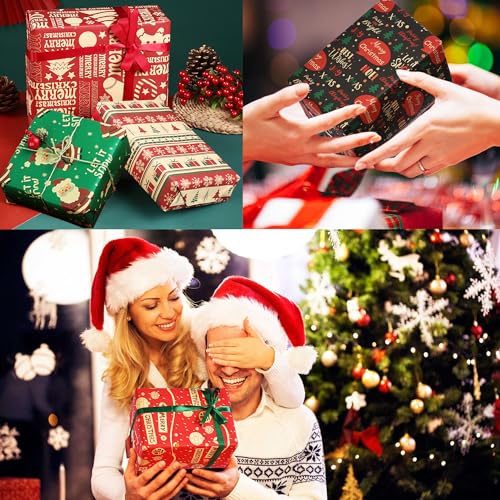 70 * 50cm Christmas Wrapping Paper for Gift, 12 Sheets Xmas Wrapping Paper Recyclable Kraft Wapping Paper with 10pcs Gift Tags and 10m Twine for Gift and Craft Wrapping - Image 6