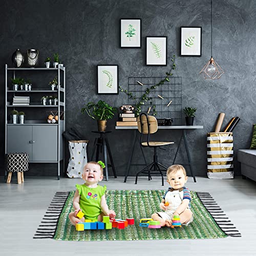 Asraie Eco Friendly Hand Woven & Reversible Cotton Chindi Rag Rug 100% Recycled Cotton Area Rug For Living Room Kitchen Entryway 2X3' (Green) #TOP7