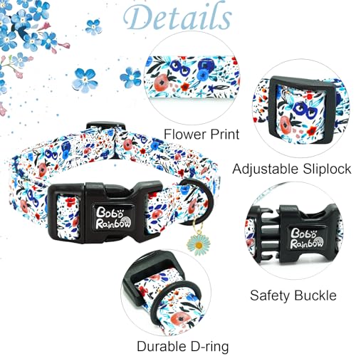 Image of Dog Collar-Cute Flower Adjustable Pet Collars Soft Comfortable Puppy Collar Blue Cotton Dog Collars Durable Necklace Gift for X-Small Dogs