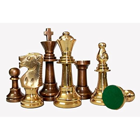 StonKraft Brass Chess Pieces Pawns Chessmen Chess Coins Figurine Pieces - 3" Inches - Staunton Cover