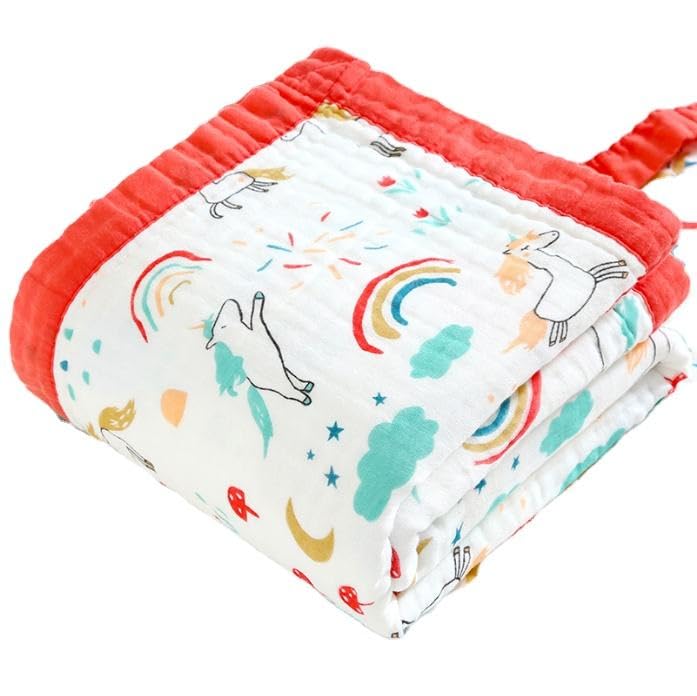Muslin Baby Blanket with Rainbow & Unicorn Print, Ultra Soft Cotton, Lightweight, Breathable Wrap for Newborns and Infants-image-39