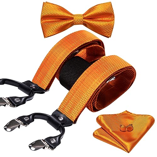 Image of YOHOWA Men Suspenders 6 Clips Strength Adjustable Y Braces Pre-Tied Bow Tie Set Formal Wedding Party